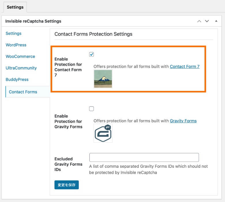 Invisible reCaptcha Contact Forms設定