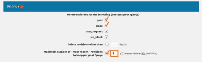 Optimize Database after Deleting Revisionsの設定方法