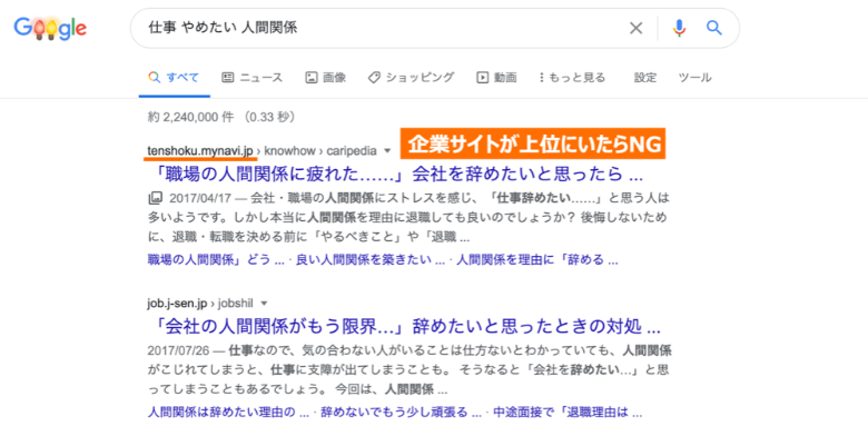 検索結果(SERPs)を確認