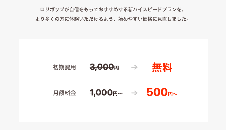 ロリポップは初期費用が無料