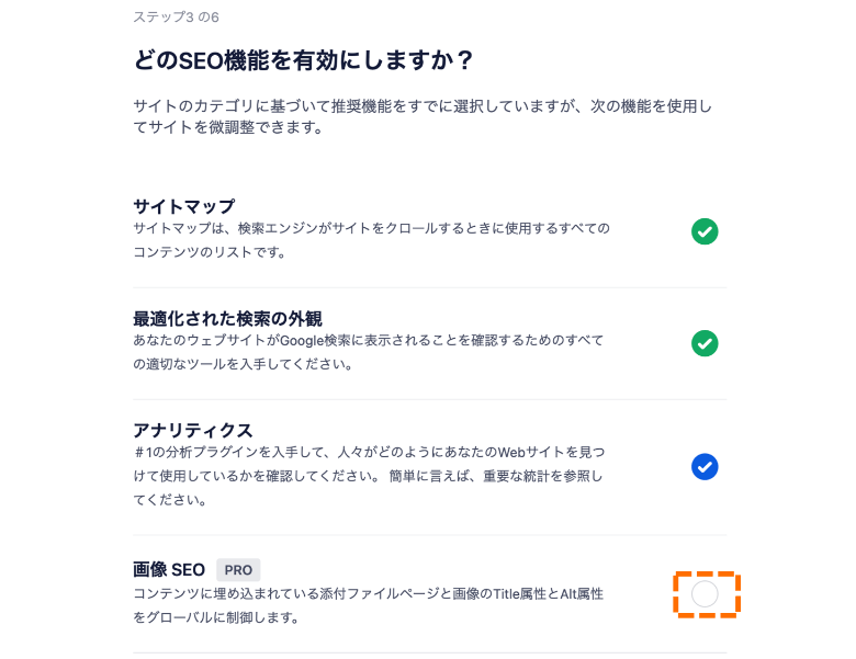 All in One SEO どのSEO機能を有効にしますか？