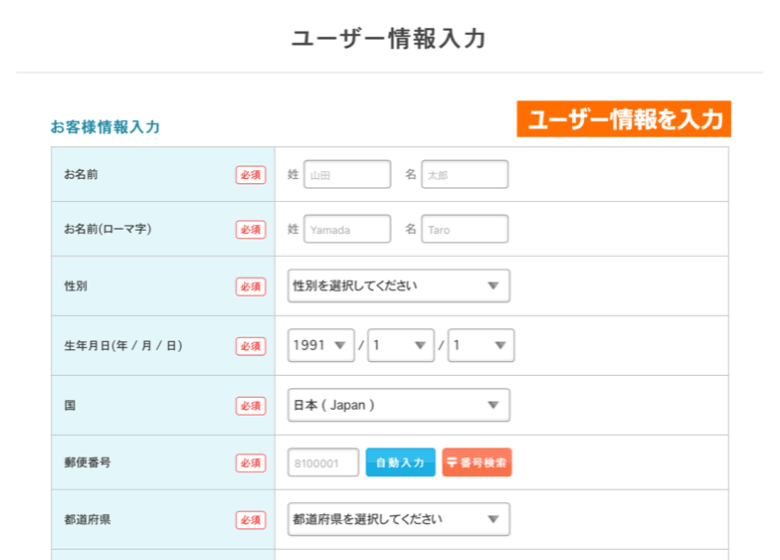 ムームードメイン ユーザー情報の入力