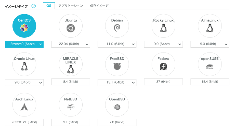 ConoHa VPSで使えるOS