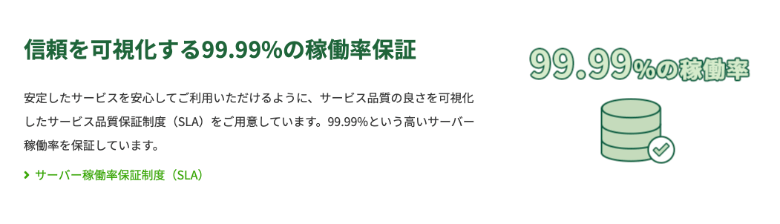 GMOクラウドVPSにはサーバー稼働率99.99%のSLAがあり